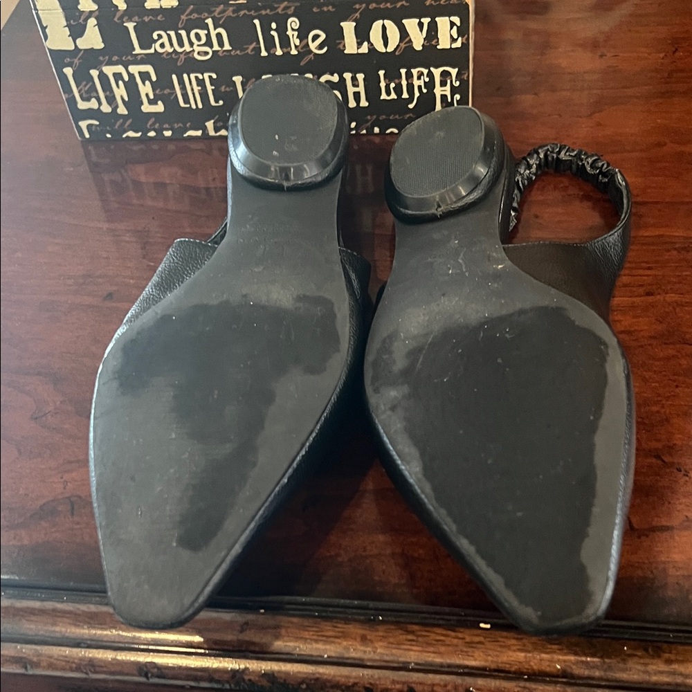 Halston Heritage Black Leather Pointed Slingback Heels - Picture 5 of 5